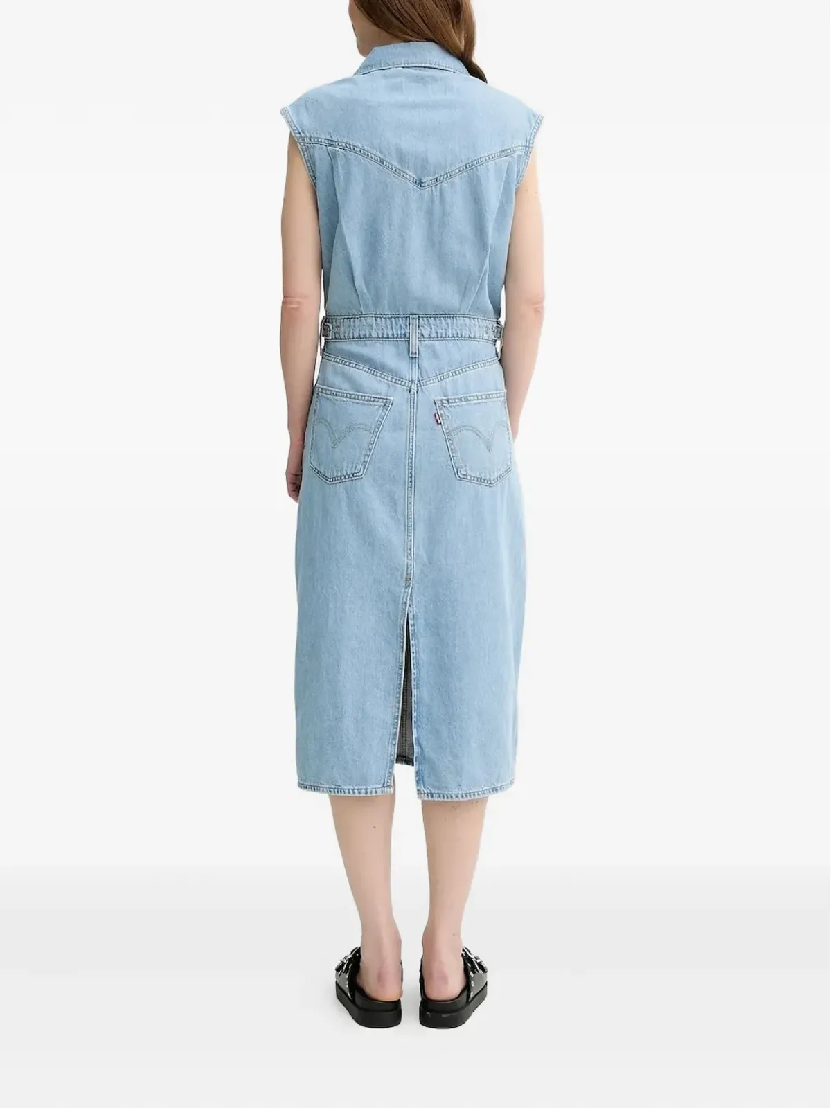 Levi's ノースリーブ ボタン留め デニムドレス ブルー - 画像3