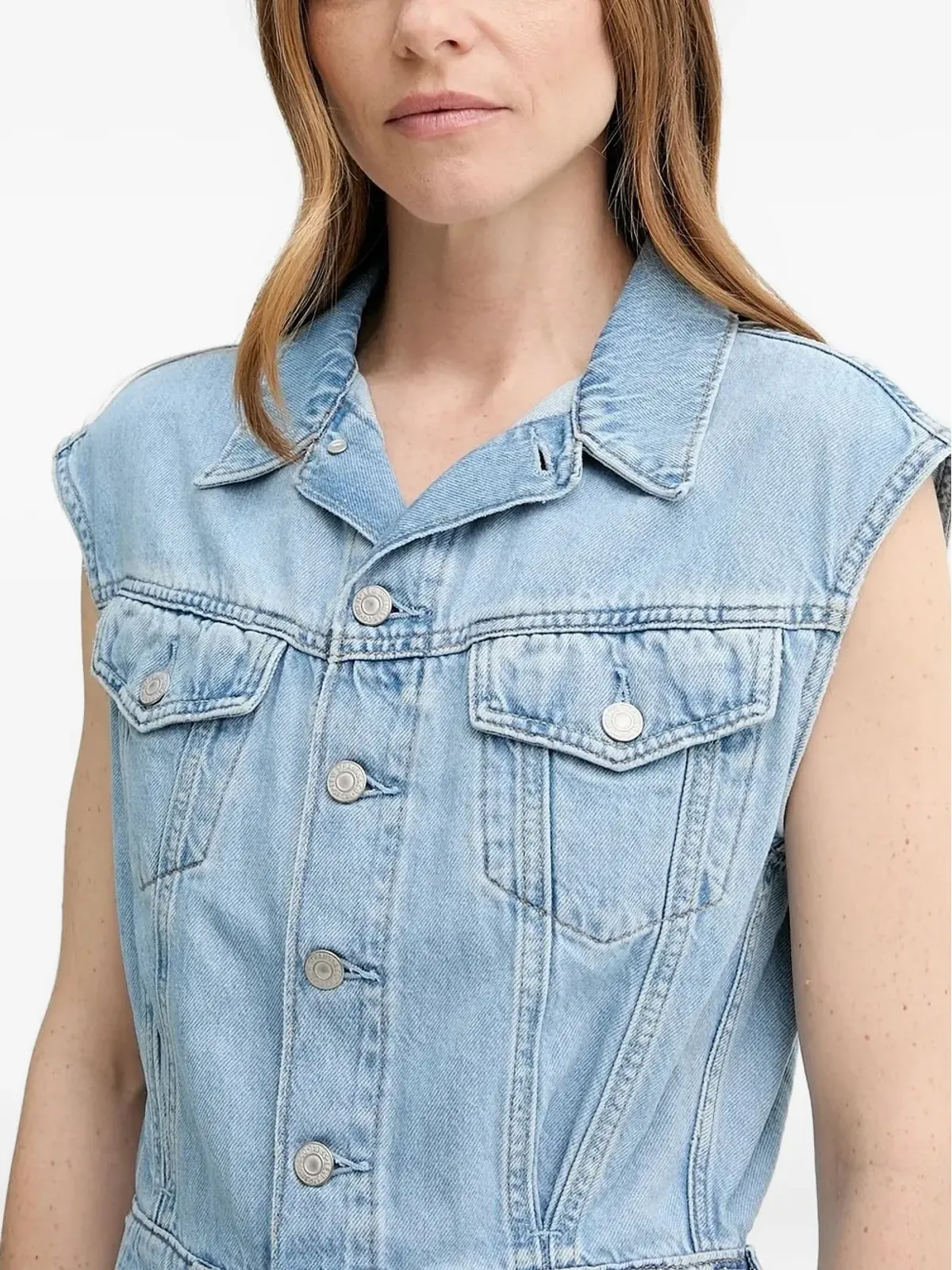 Levi's ノースリーブ ボタン留め デニムドレス ブルー - 画像4