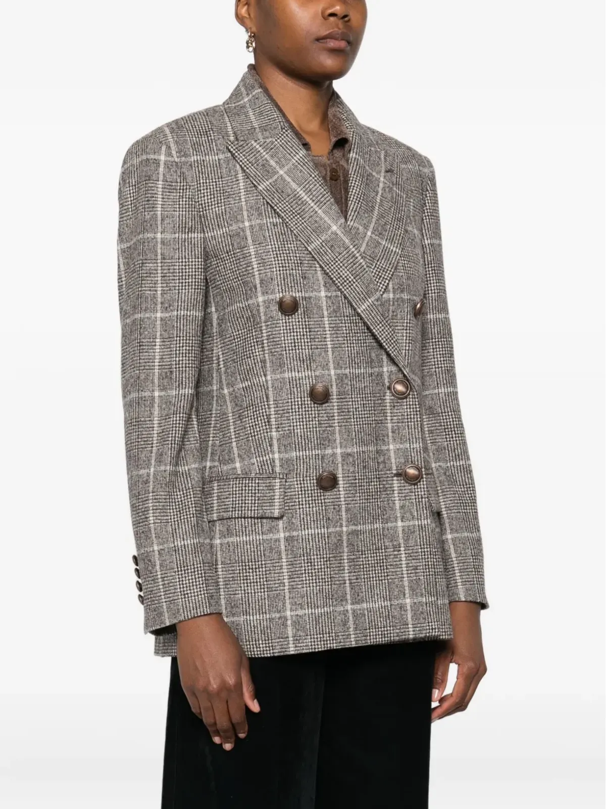 Brunello Cucinelli チェック柄ダブルブレストブレザー - 画像3