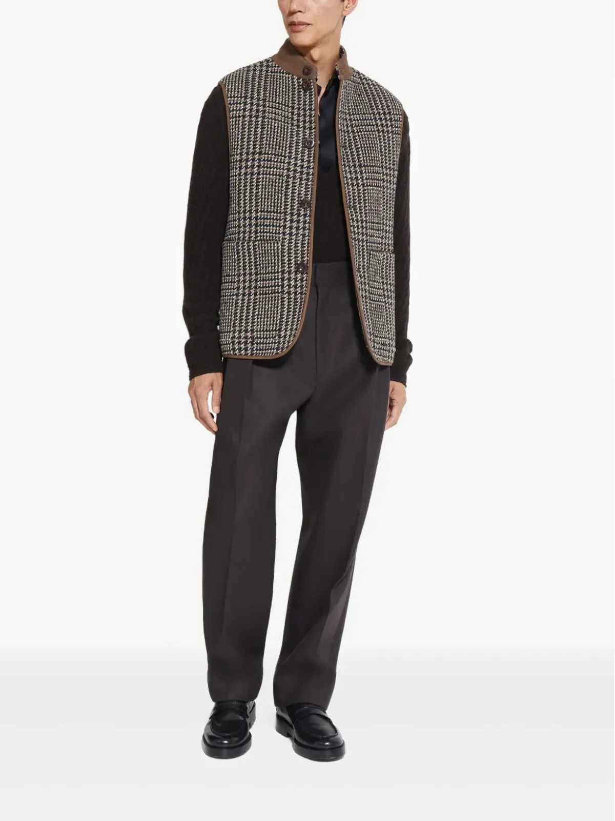 Zegna 千鳥格子ベスト - ブラウン - 画像2