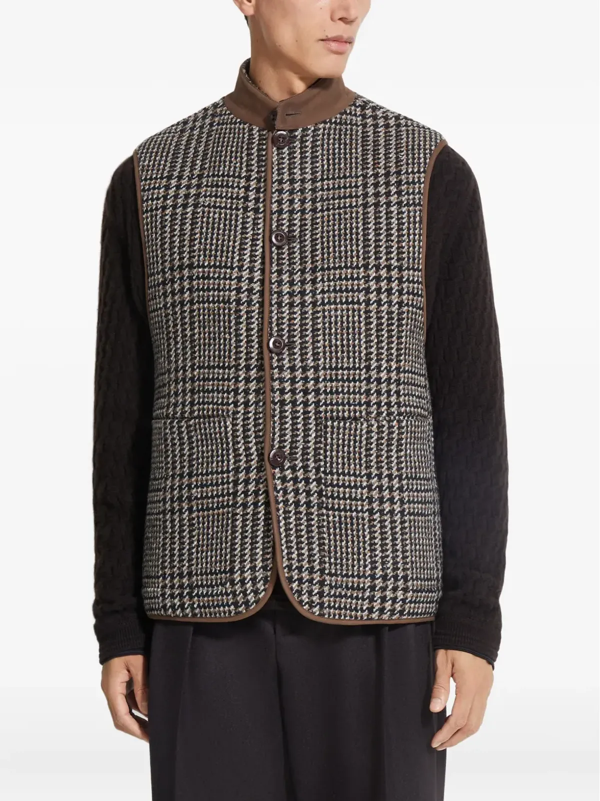 Zegna 千鳥格子ベスト - ブラウン - 画像3
