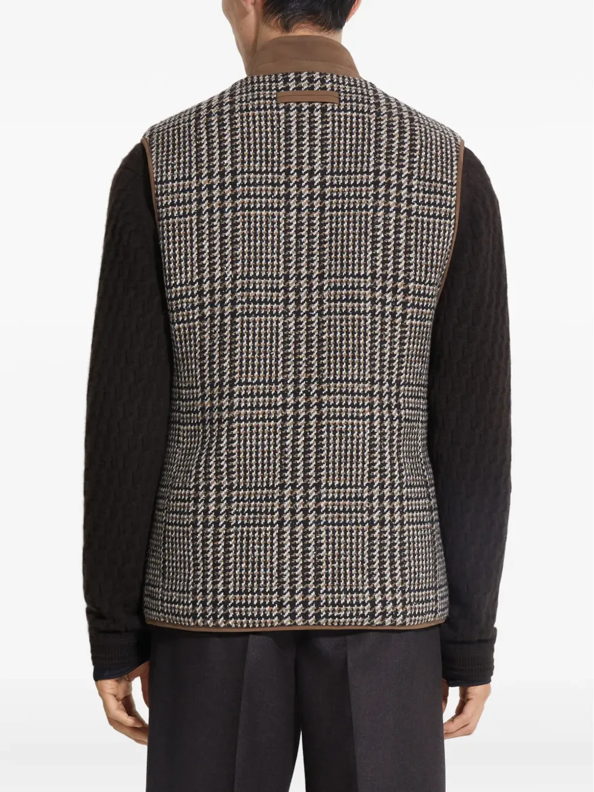 Zegna 千鳥格子ベスト - ブラウン - 画像4