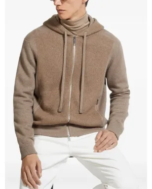 Zegna リブ編みパネルジップアップフーディ - サムネイル4