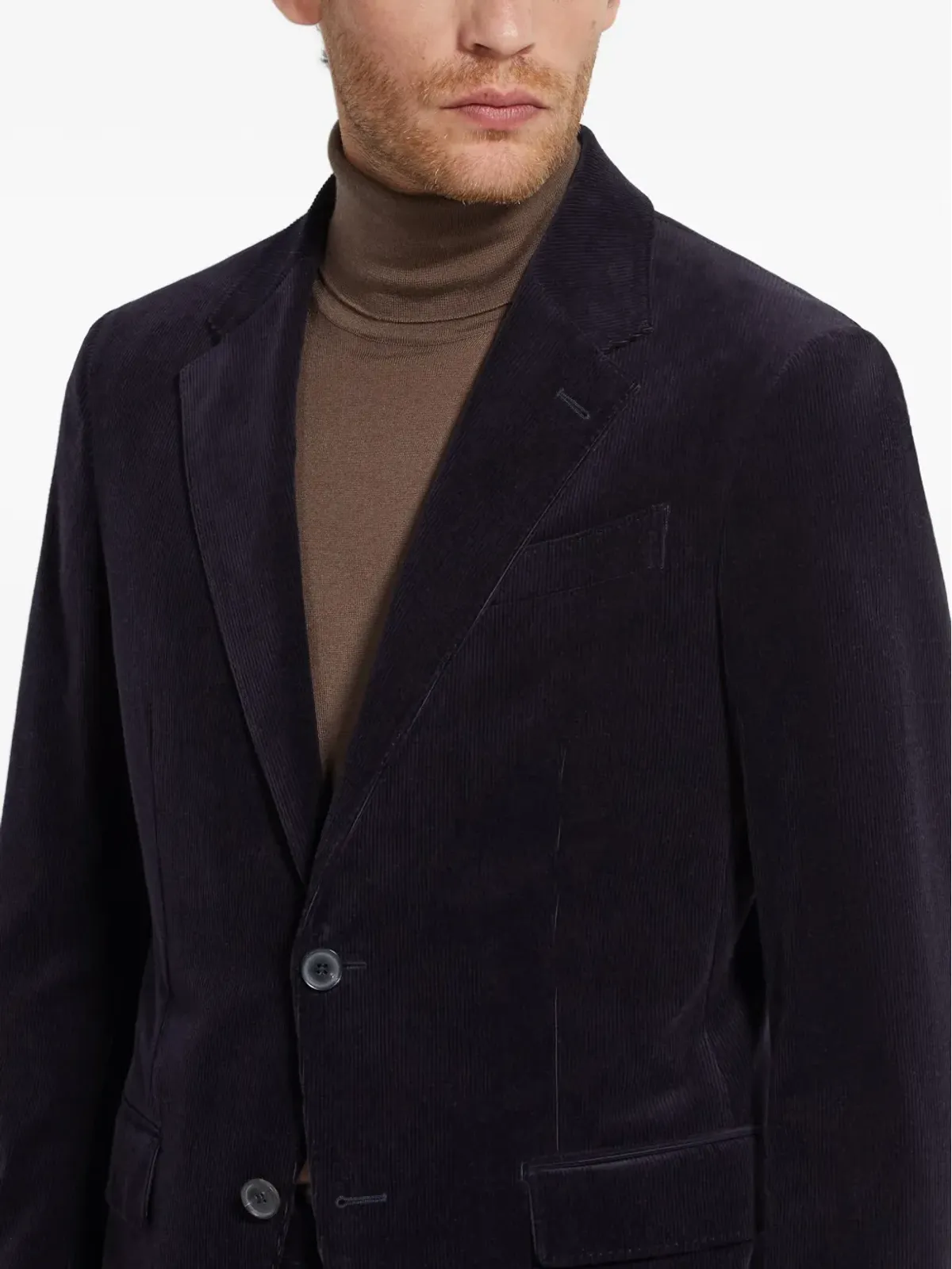 Zegna コーデュロイ シングルブレスト ブレザー ブルー - 画像5