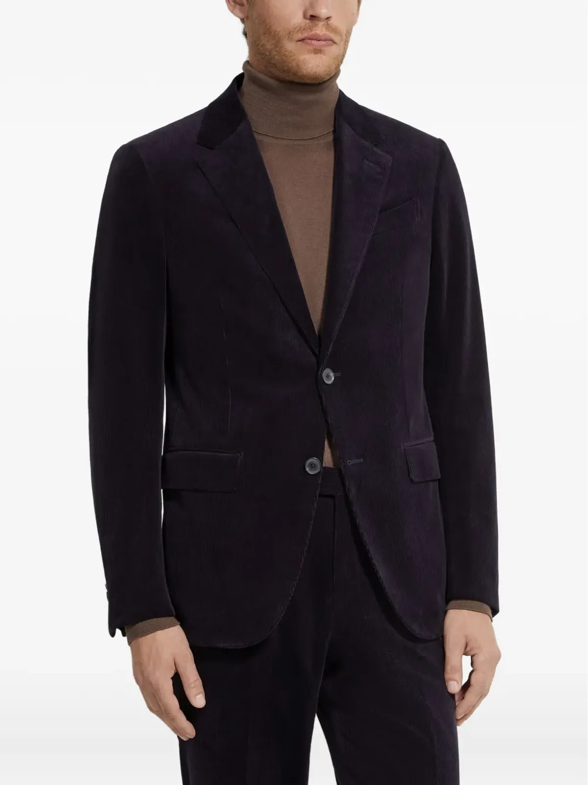Zegna コーデュロイ シングルブレスト ブレザー ブルー - 画像3