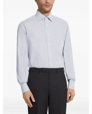 Zegna ストライプ柄コットンシャツ（ブルー） - サムネイル2