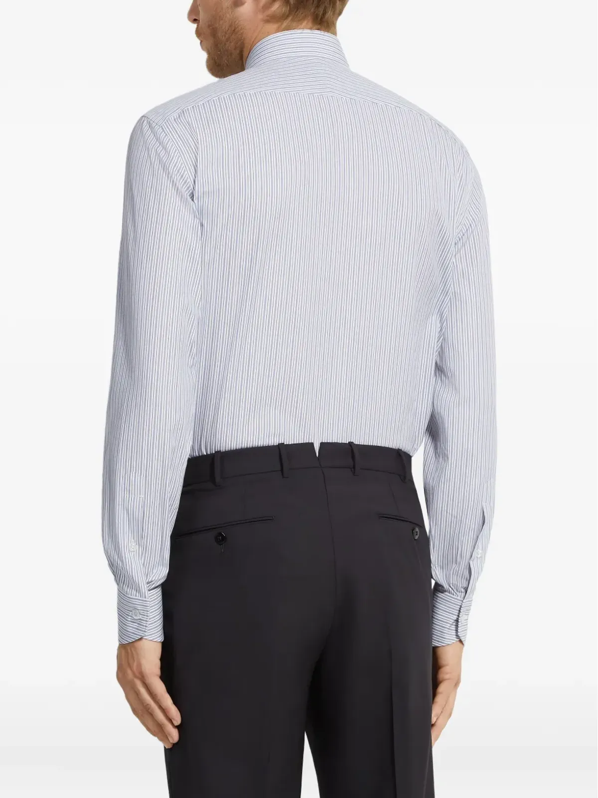 Zegna ストライプ柄コットンシャツ（ブルー） - 画像3