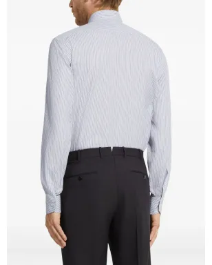 Zegna ストライプ柄コットンシャツ（ブルー） - サムネイル3