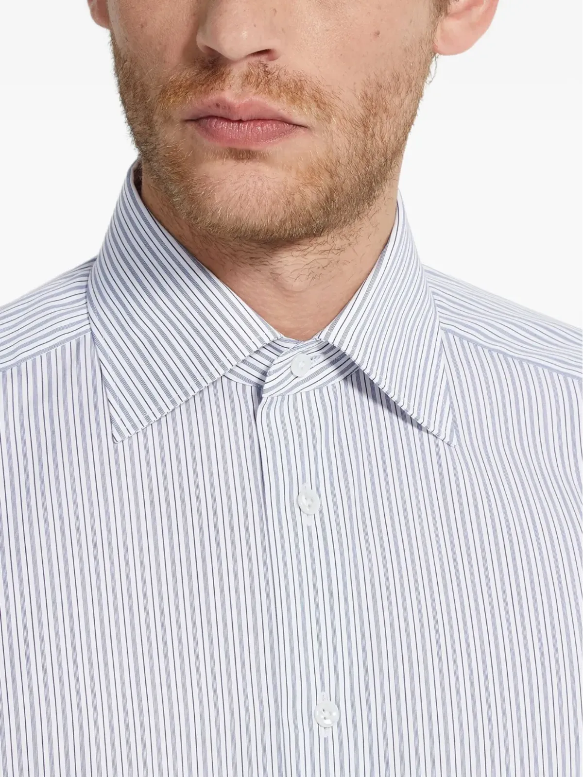 Zegna ストライプ柄コットンシャツ（ブルー） - 画像4