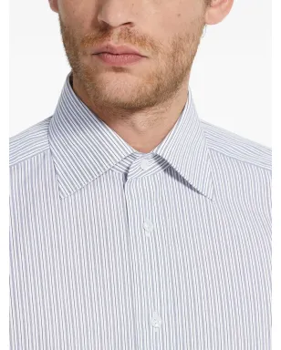 Zegna ストライプ柄コットンシャツ（ブルー） - サムネイル4