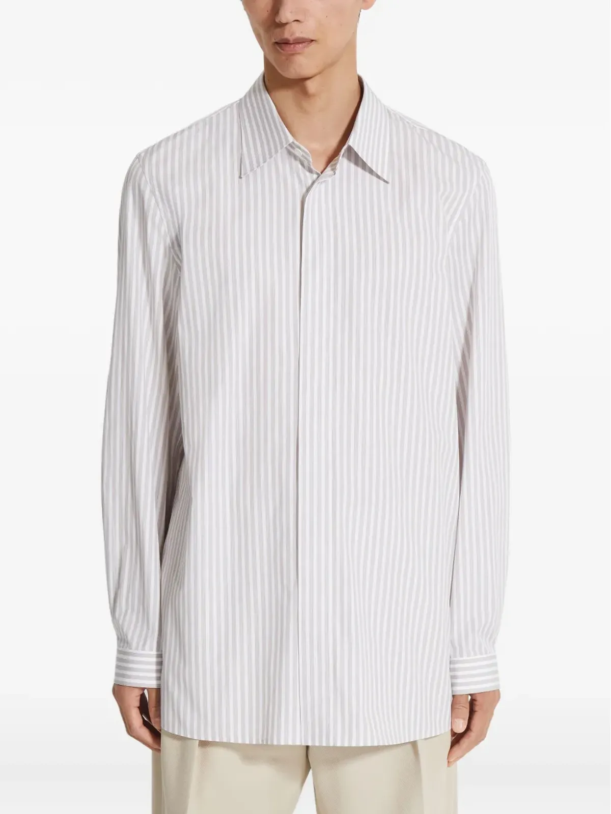 Zegna セントヴェントミラ ストライプコットンシャツ - White - 画像3