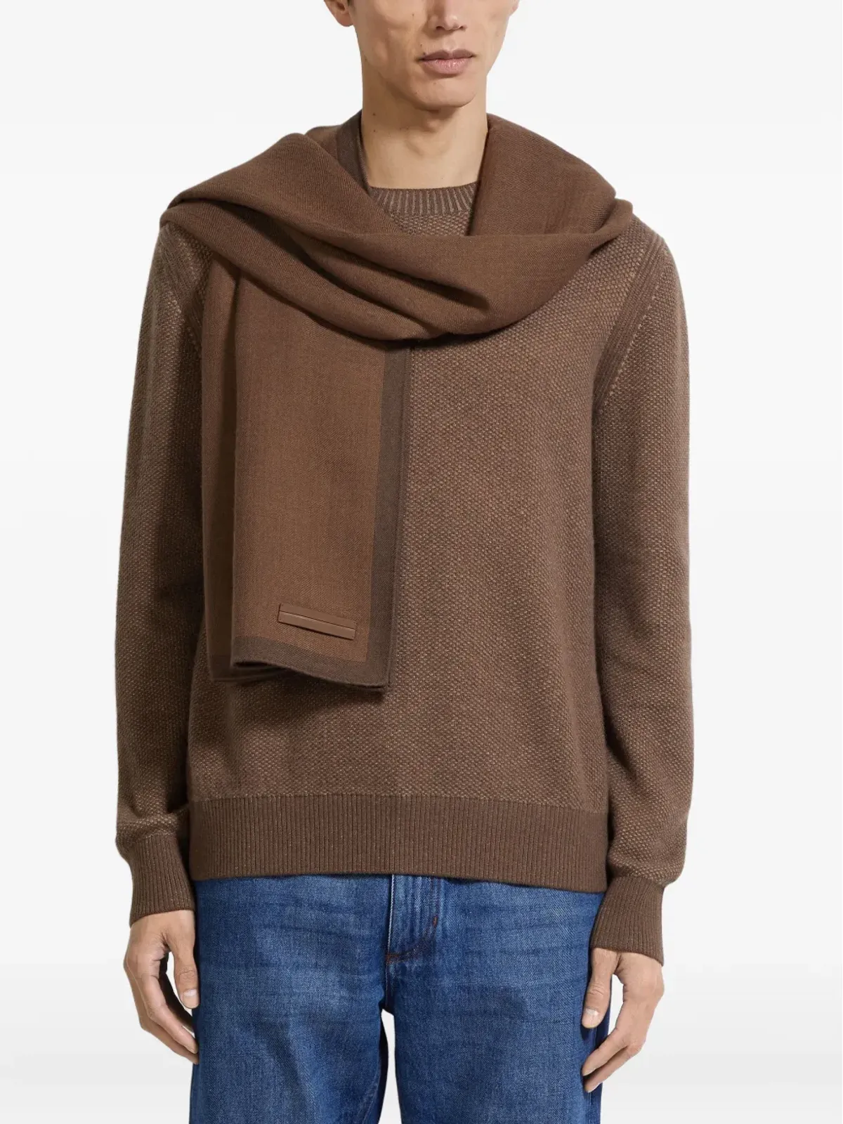 Zegna カシミヤシルクスカーフ ブラウン - 画像3