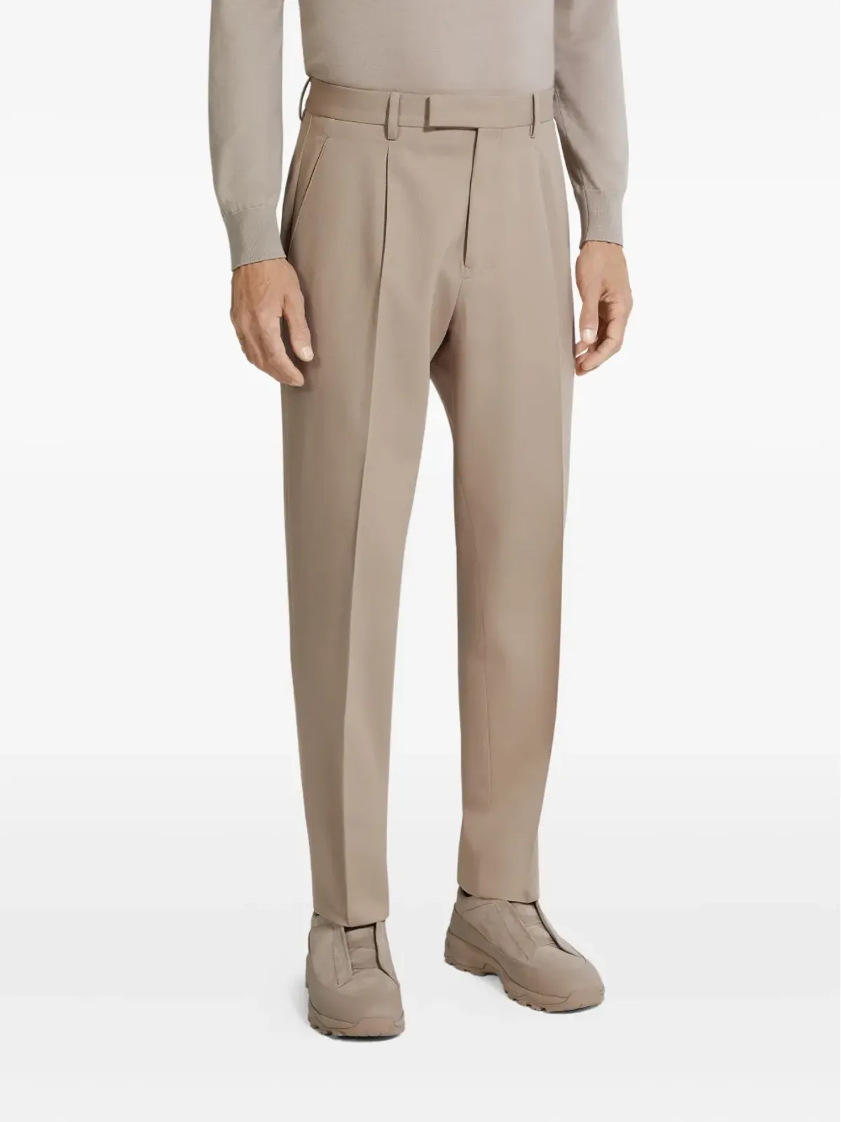 Zegna プリーツ入りコットンウール混紡パンツ - 画像3