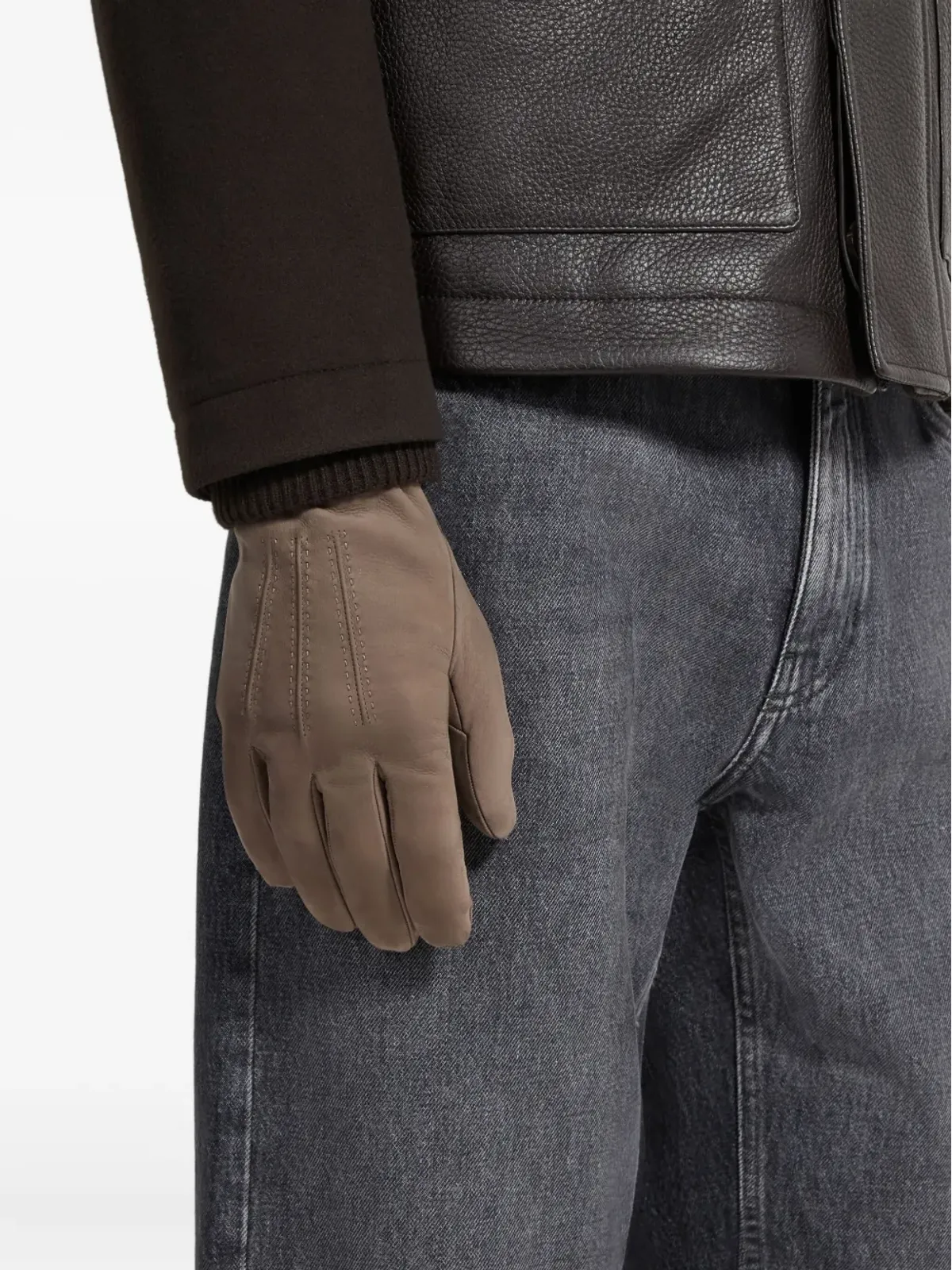 Zegna レザーグローブ - Brown - 画像3