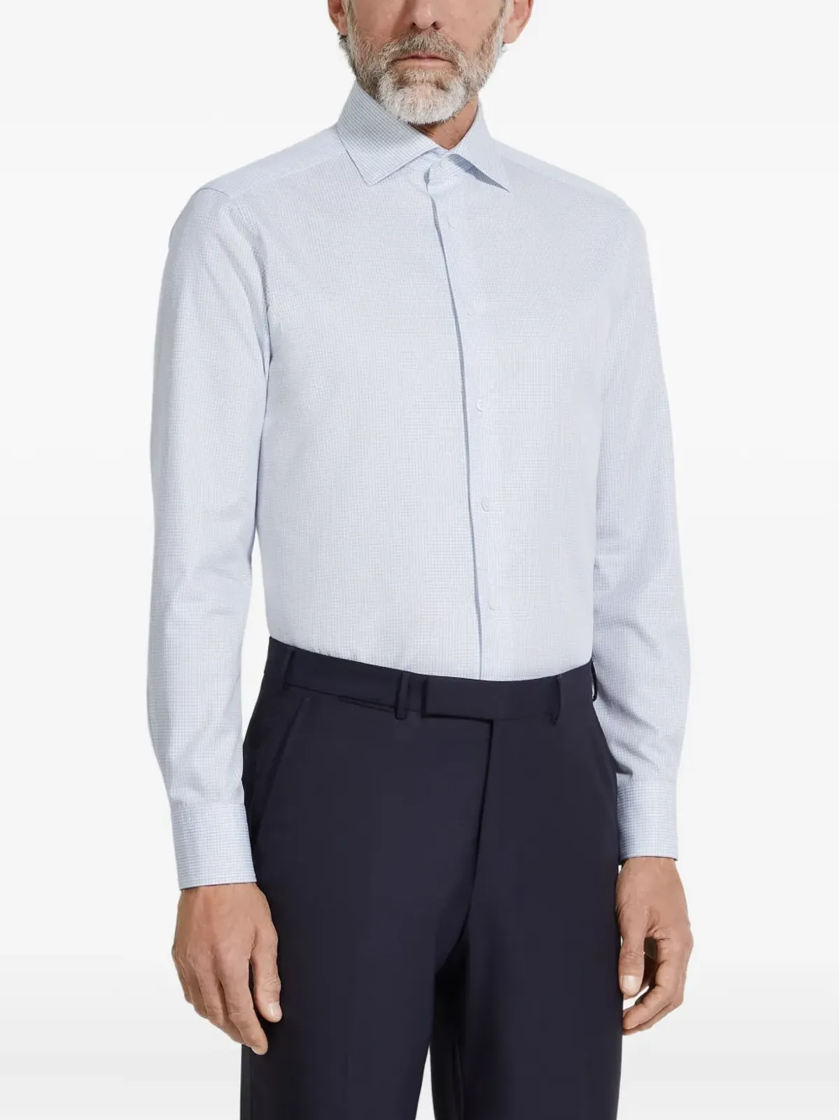 Zegna チェック柄コットンシャツ - ブルー - 画像2
