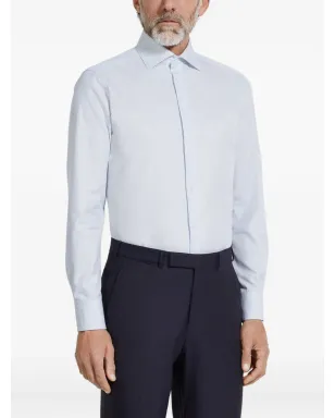 Zegna チェック柄コットンシャツ - ブルー - サムネイル2