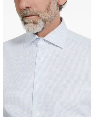 Zegna チェック柄コットンシャツ - ブルー - サムネイル4