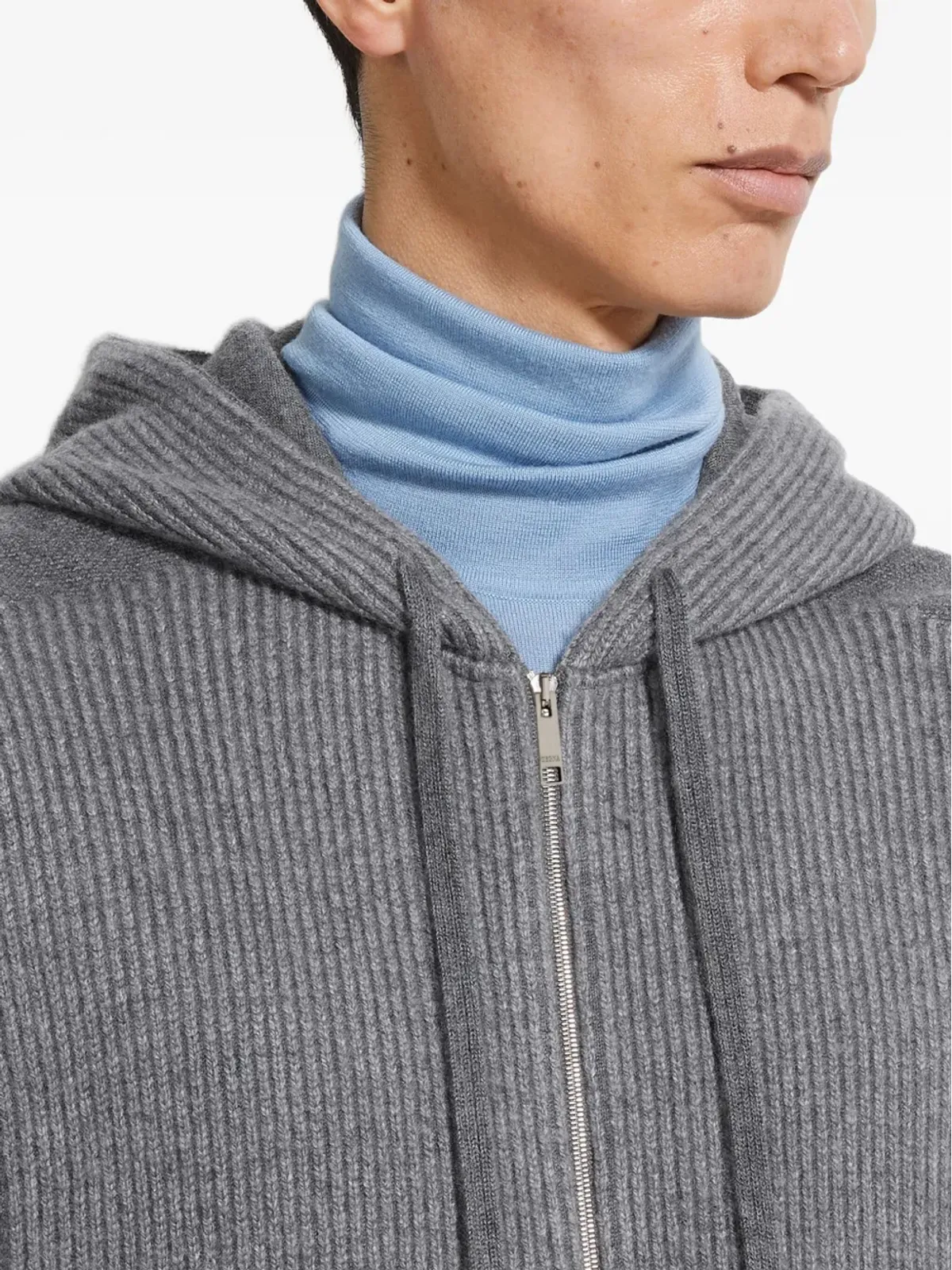 Zegna リブ編みジップアップフーディ - 画像5