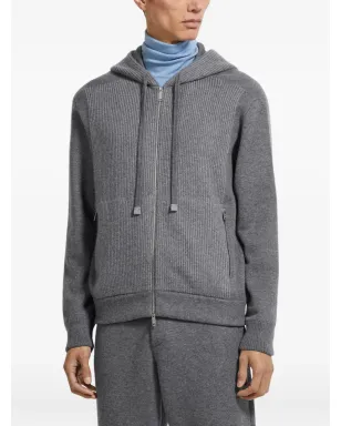 Zegna リブ編みジップアップフーディ - サムネイル3