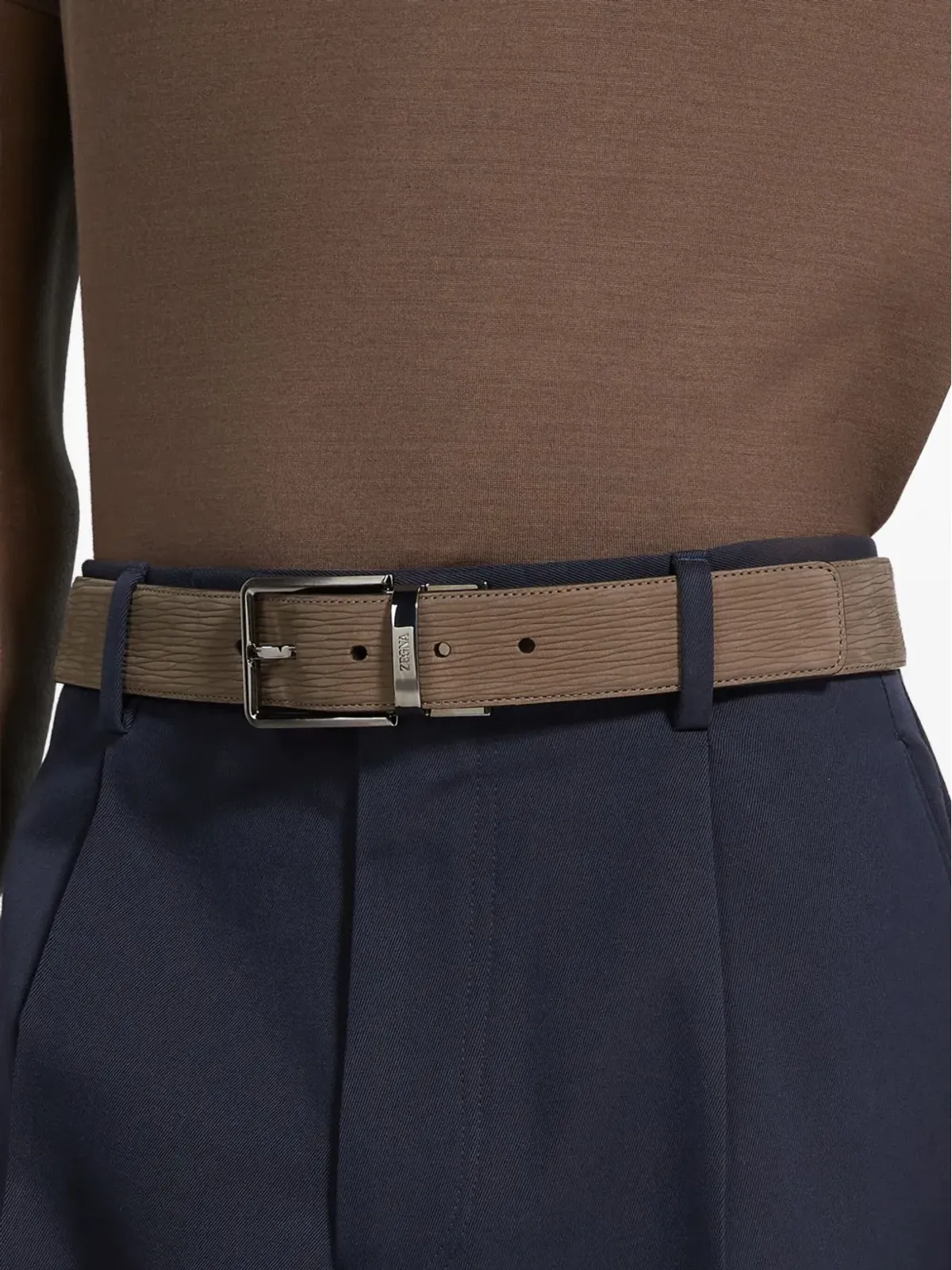 Zegna レザー テクスチャードバックルベルト - 画像3