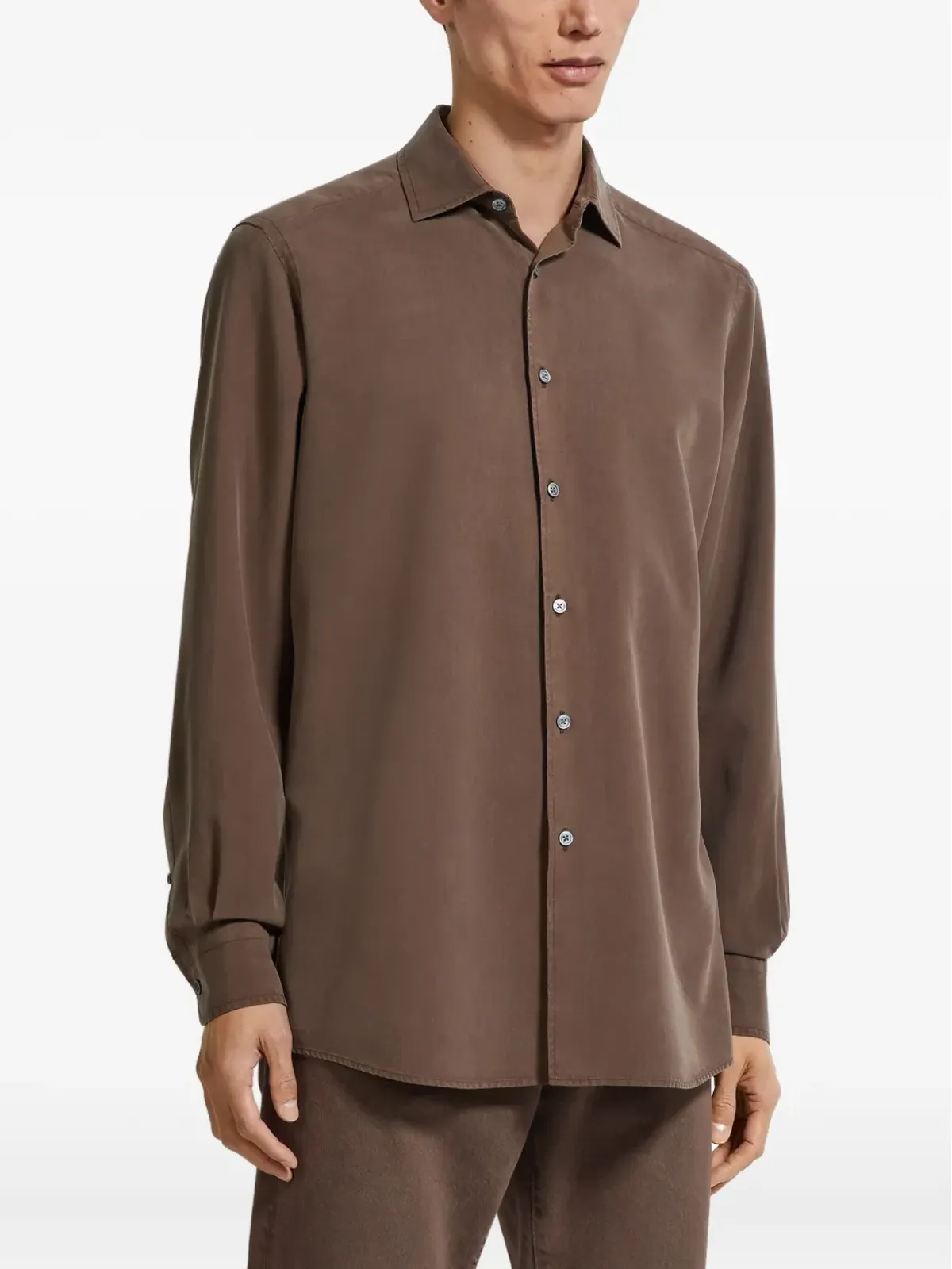 Zegna ムルベリーシルクシャツ - Brown - 画像2