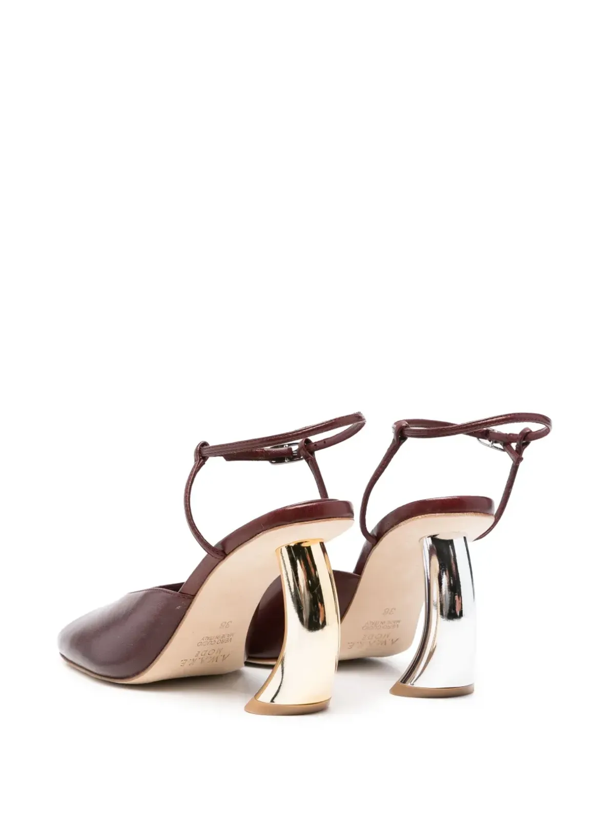 A.W.A.K.E. Mode 85mm Giustine metallic-heel peep-toe pumps - Red - 画像3