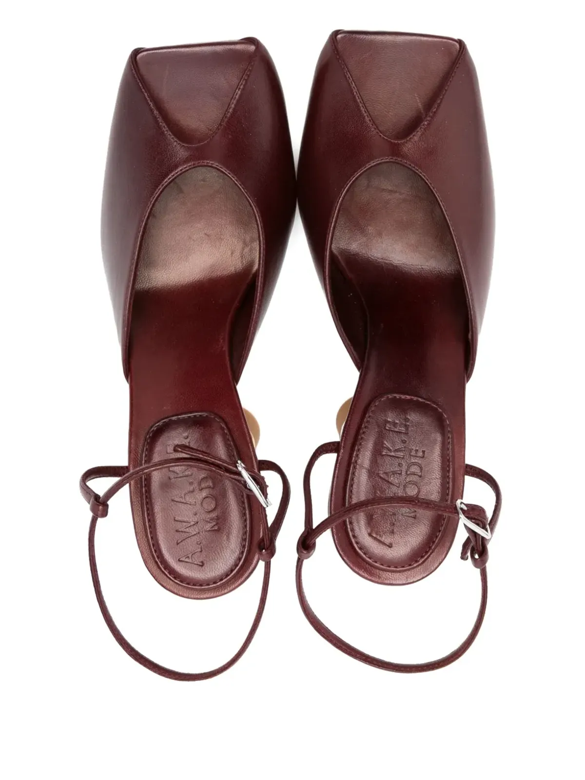 A.W.A.K.E. Mode 85mm Giustine metallic-heel peep-toe pumps - Red - 画像4
