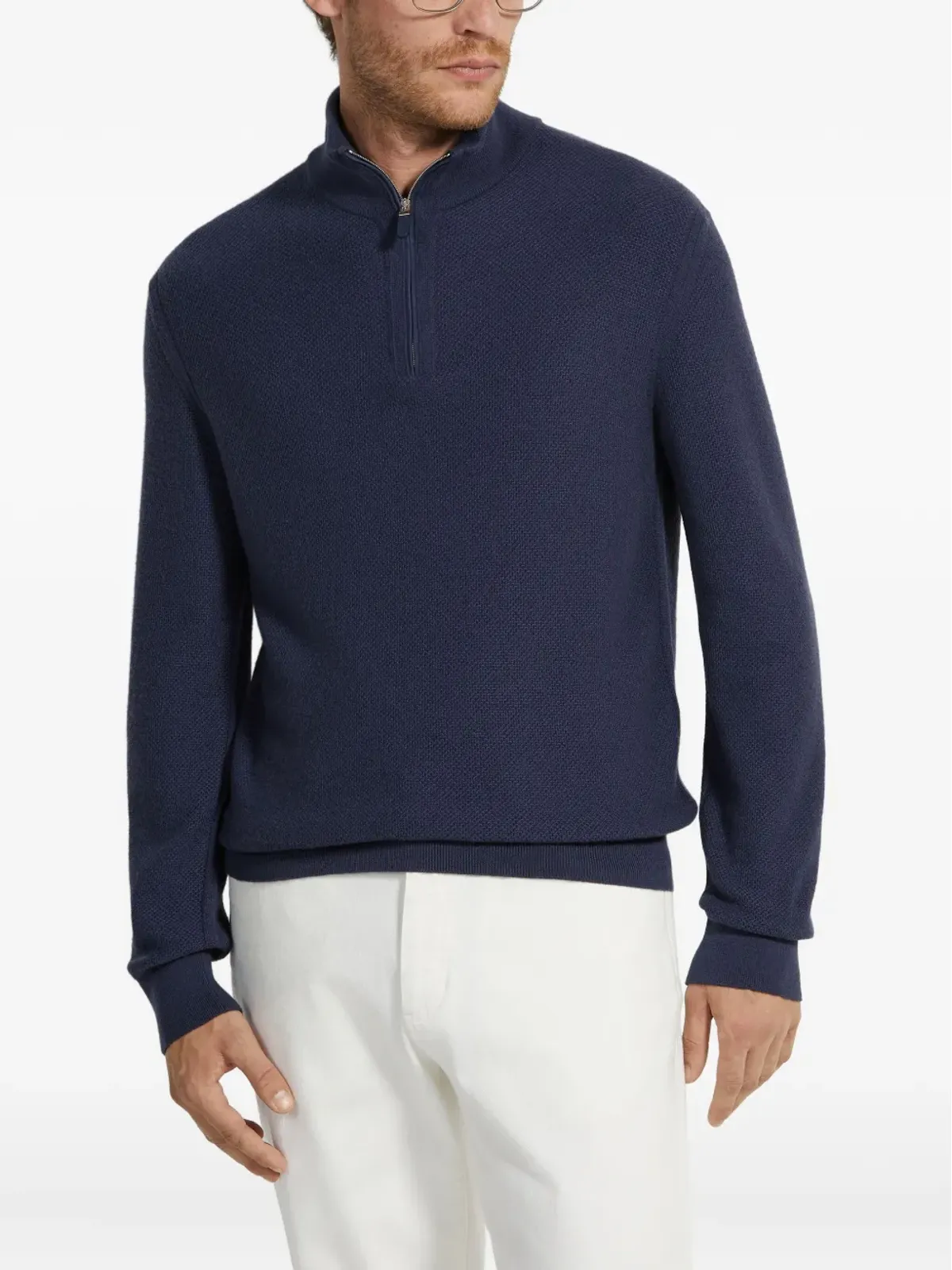 Zegna mock-neck half-zip cashmere sweater - Blue - 画像3