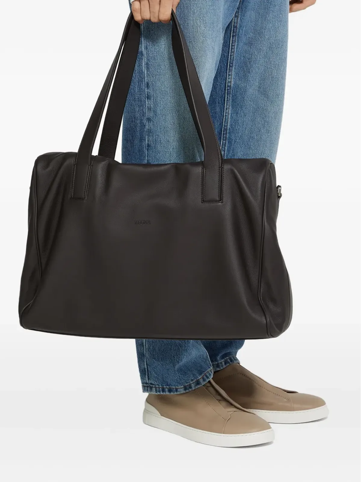 Zegna セカンドスキン レザー ホールドアバッグ ブラウン - 画像2