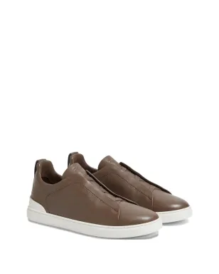 Zegna トリプルステッチ セカンドスキン レザー スニーカー - ブラウン - サムネイル2