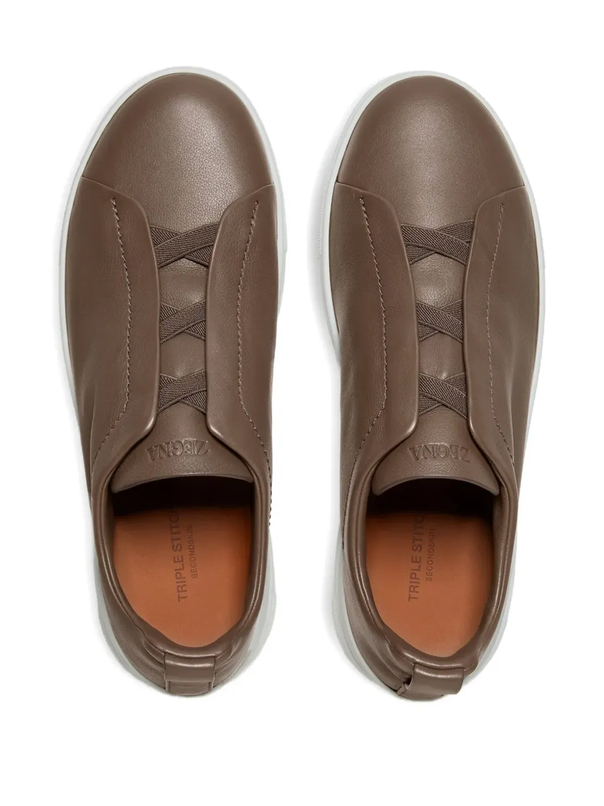Zegna トリプルステッチ セカンドスキン レザー スニーカー - ブラウン - 画像3