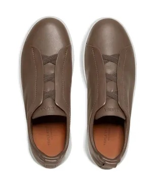 Zegna トリプルステッチ セカンドスキン レザー スニーカー - ブラウン - サムネイル3