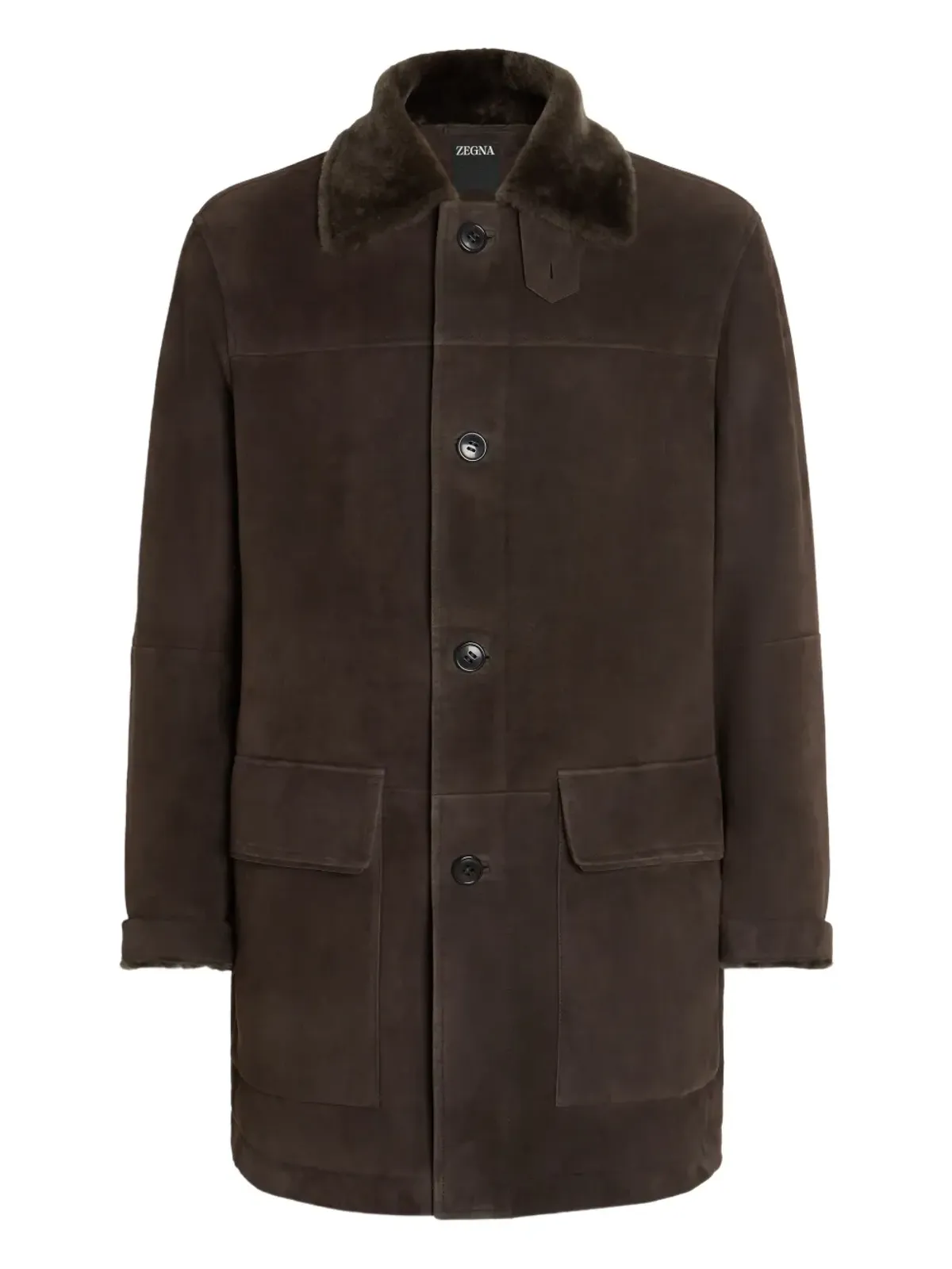 Zegna シアリングカラー付きスエードコート - 画像1