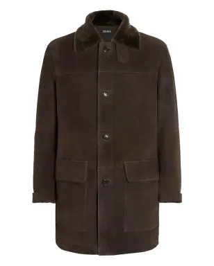 Zegna シアリングカラー付きスエードコート - サムネイル1