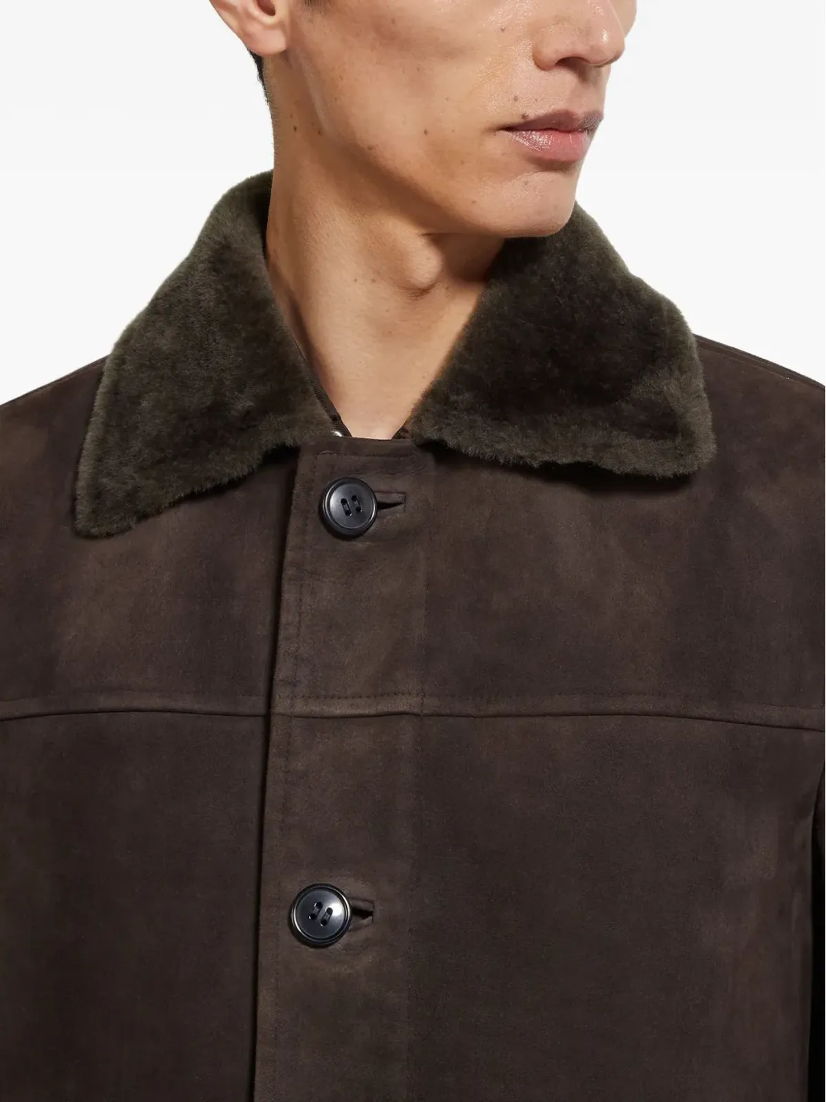 Zegna シアリングカラー付きスエードコート - 画像5