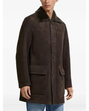 Zegna シアリングカラー付きスエードコート - サムネイル3