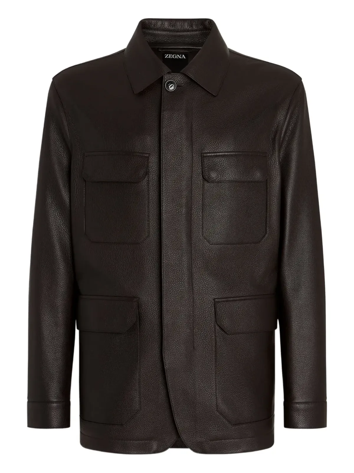 Zegna レザー フラップポケット ジャケット - 画像1
