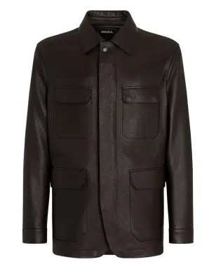 Zegna レザー フラップポケット ジャケット - サムネイル1