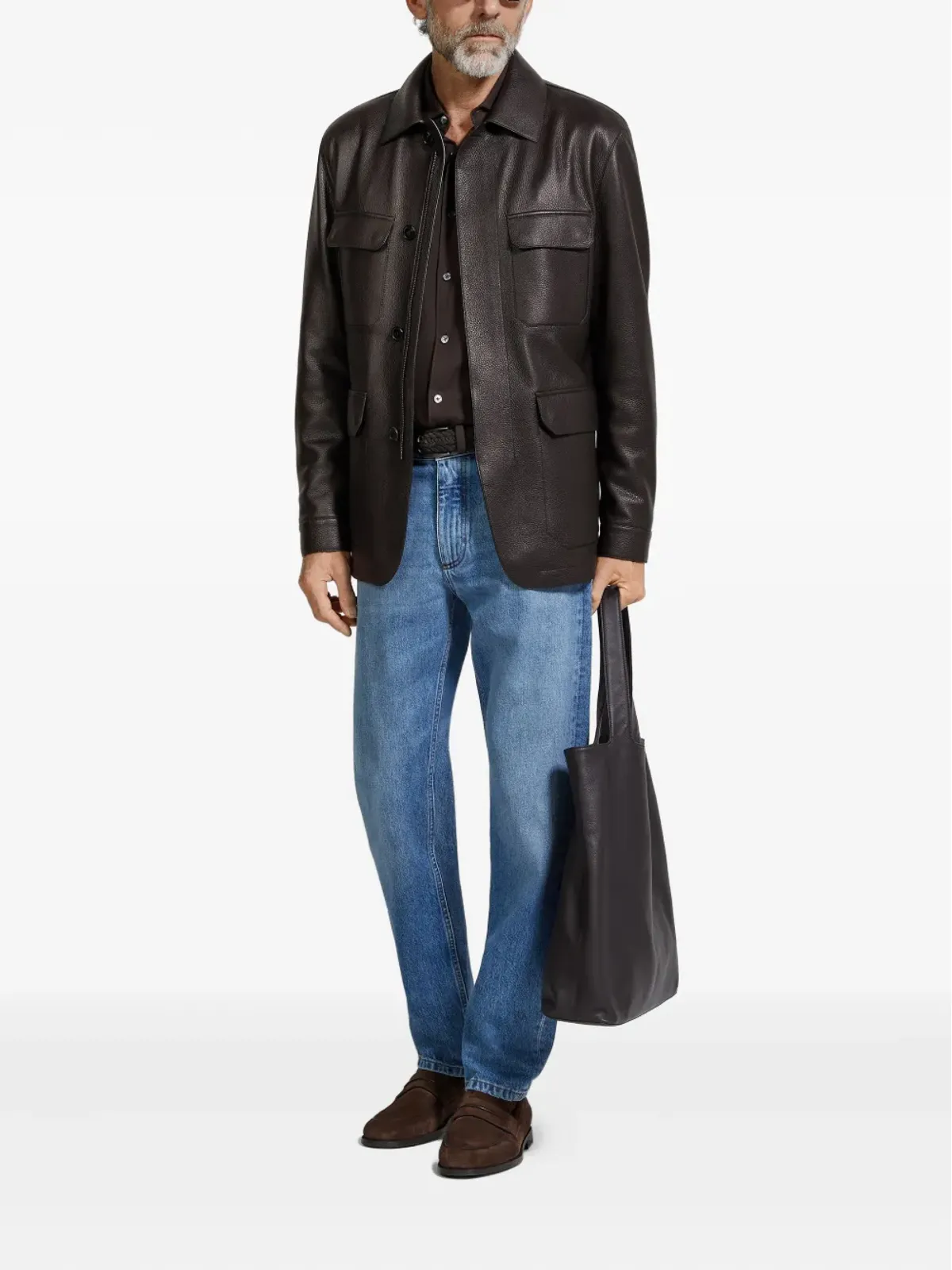 Zegna レザー フラップポケット ジャケット - 画像2