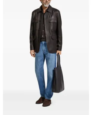 Zegna レザー フラップポケット ジャケット - サムネイル2