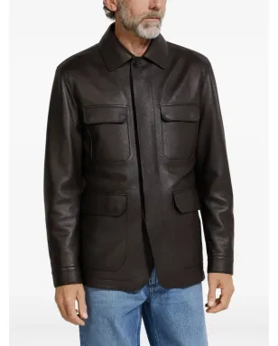 Zegna レザー フラップポケット ジャケット - サムネイル3