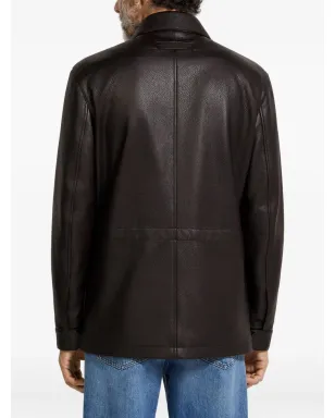 Zegna レザー フラップポケット ジャケット - サムネイル4