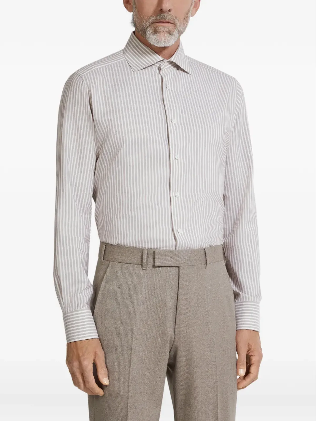 Zegna ストライプ柄シルクコットンシャツ - 画像3
