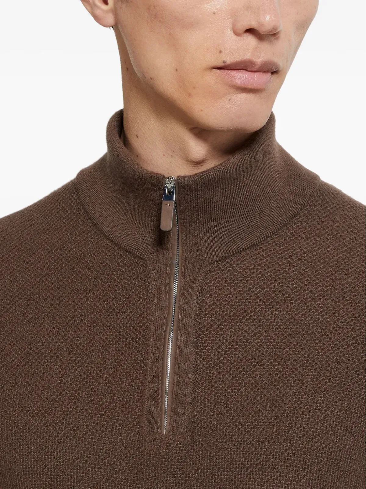 Zegna ハーフジップ カシミヤセーター ブラウン - 画像5