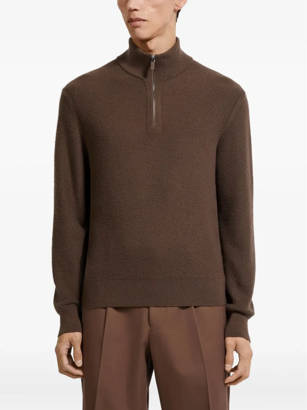 Zegna ハーフジップ カシミヤセーター ブラウン - 画像2