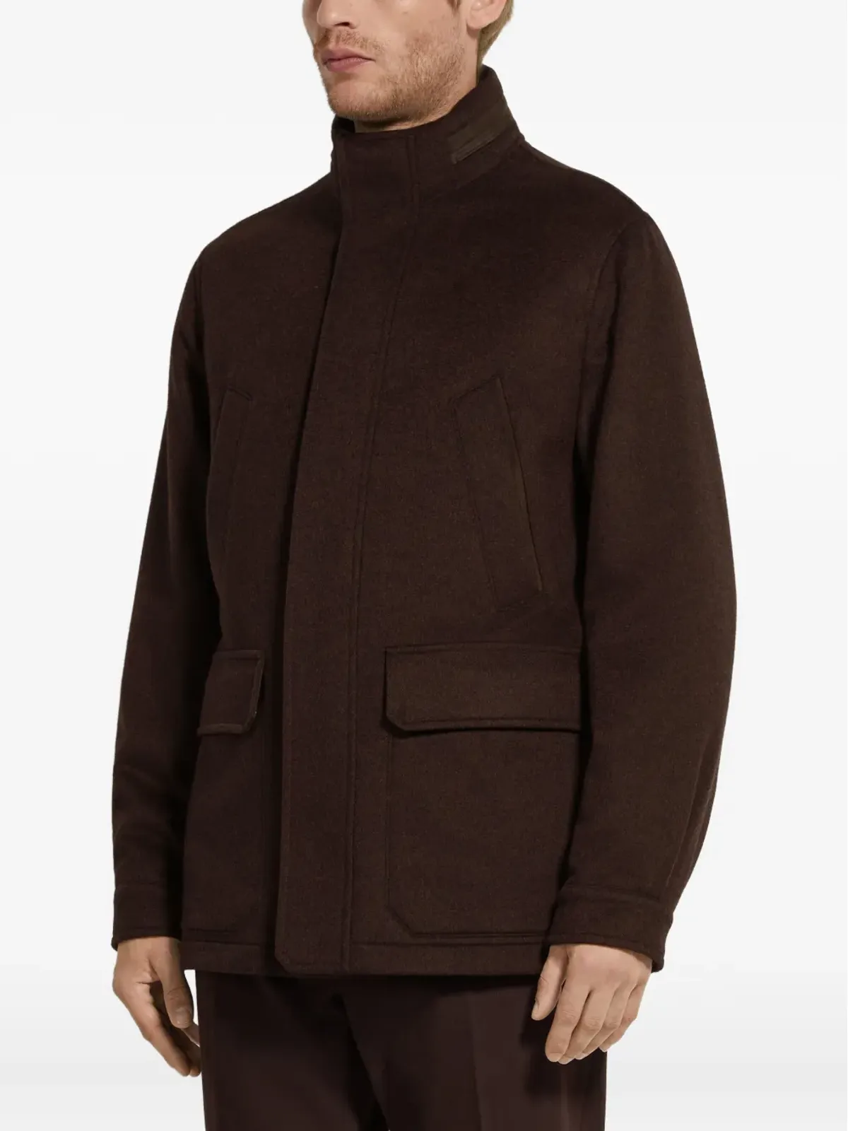 Zegna カシミヤ ハイネック ジャケット ブラウン - 画像3