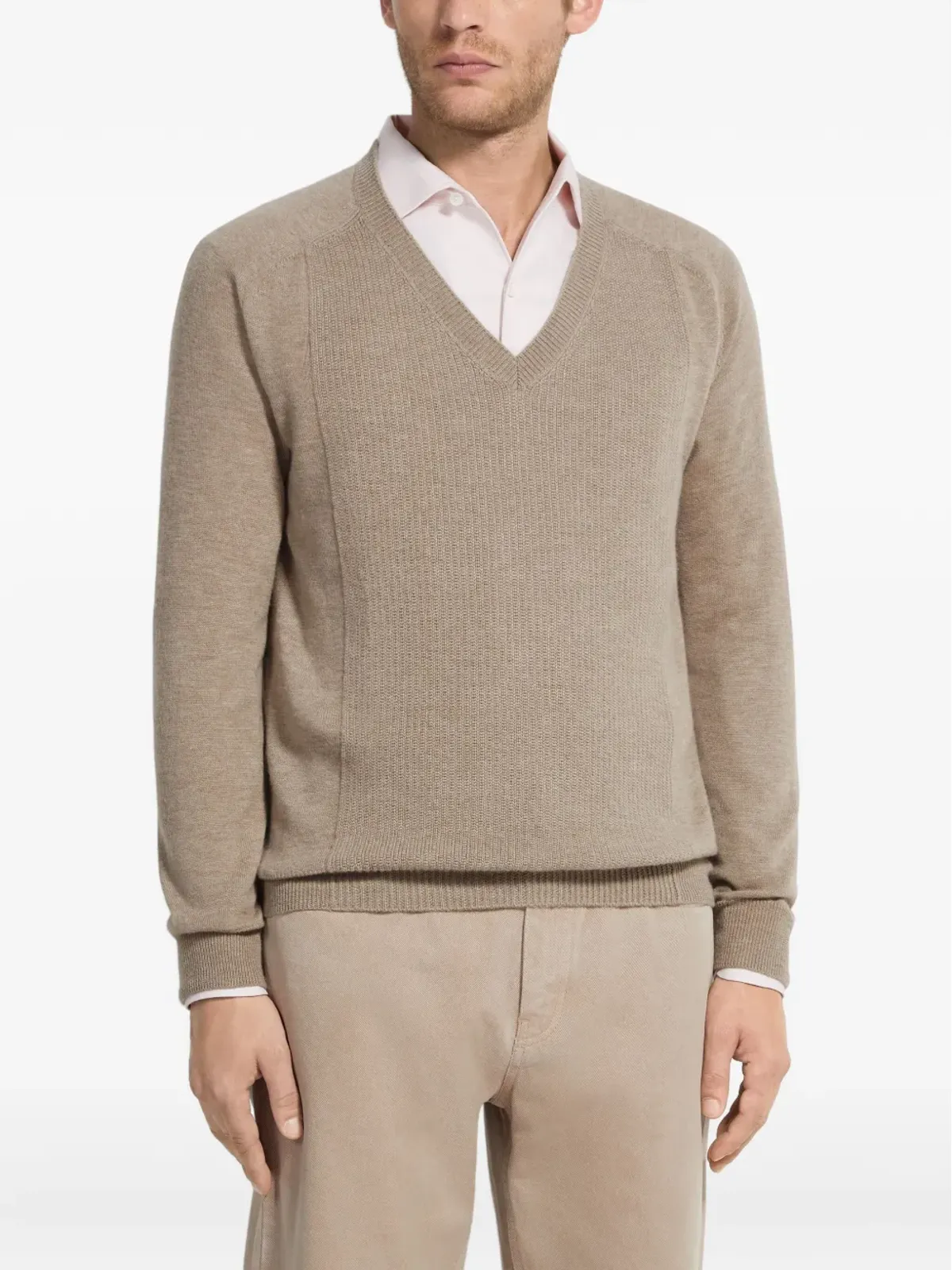 Zegna オアジ Vネック リブ カシミヤセーター - N92 - 画像2