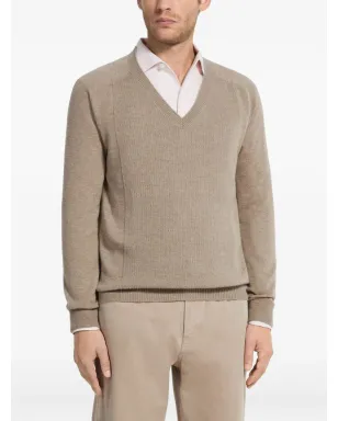 Zegna オアジ Vネック リブ カシミヤセーター - N92 - サムネイル2
