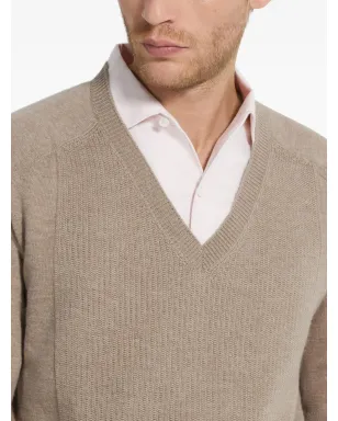 Zegna オアジ Vネック リブ カシミヤセーター - N92 - サムネイル4