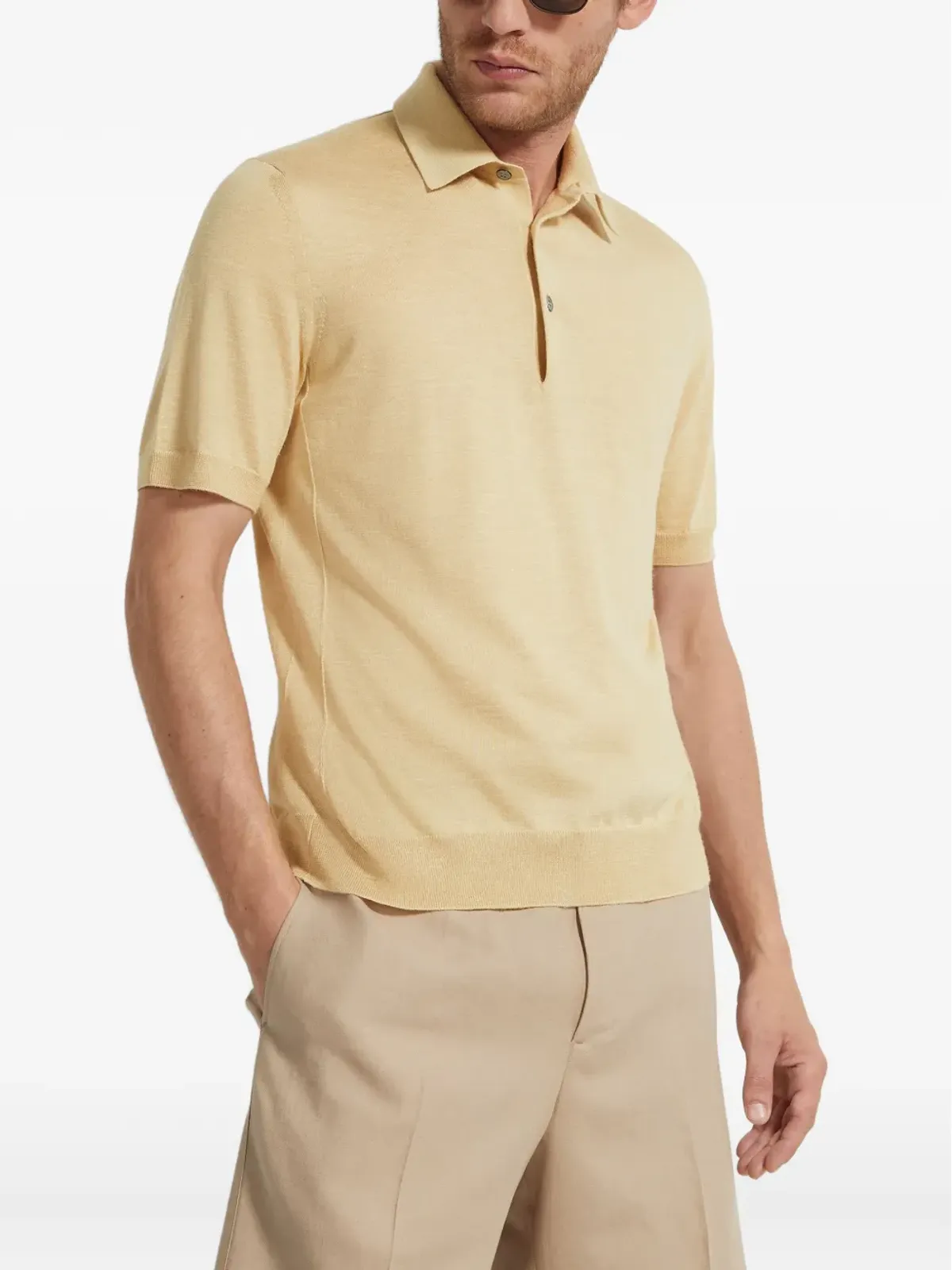 Zegna メランジショートスリーブポロシャツ - イエロー - 画像3